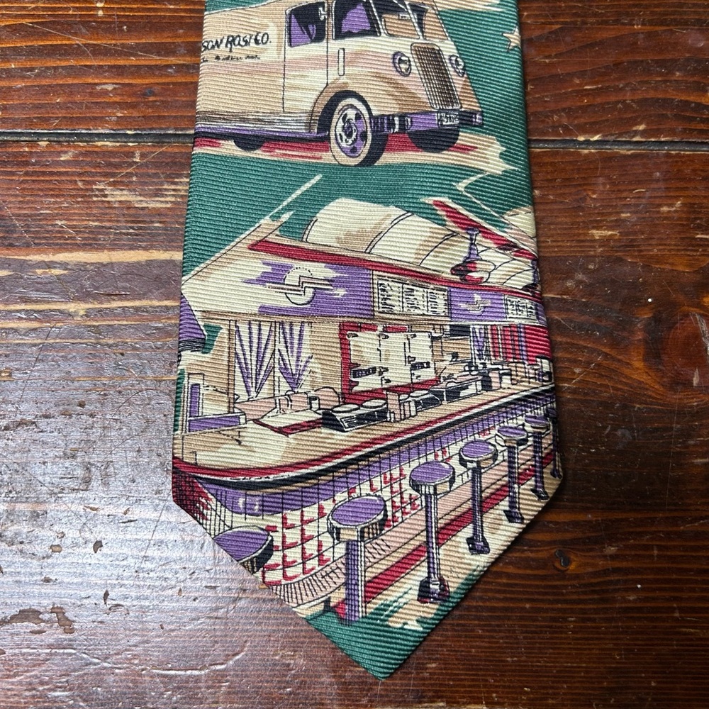 Polo Ralph Lauren vintage silk necktie local highway diner